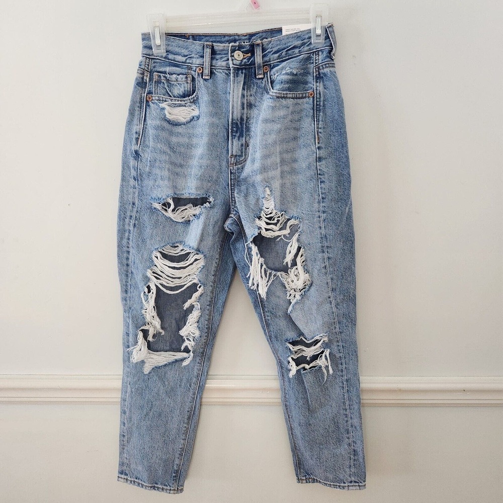 NWT American Eagle Highest Rise Mom Jeans Size 00 XShort Womens Distressed